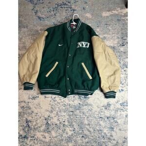New York Jets Nike Varsity Jacket 2XL Green Wool Leather Sleeves NFL